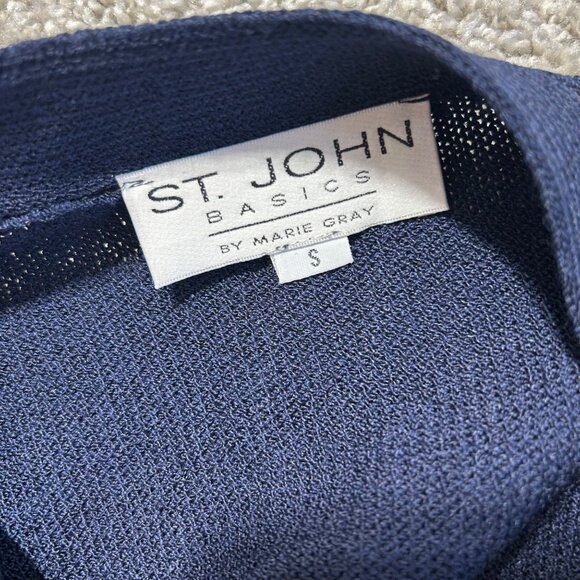 St. John  Womens Sz Basics Navy Open Front Cardigan Sweater W/ Gold Button - Picture 6 of 10